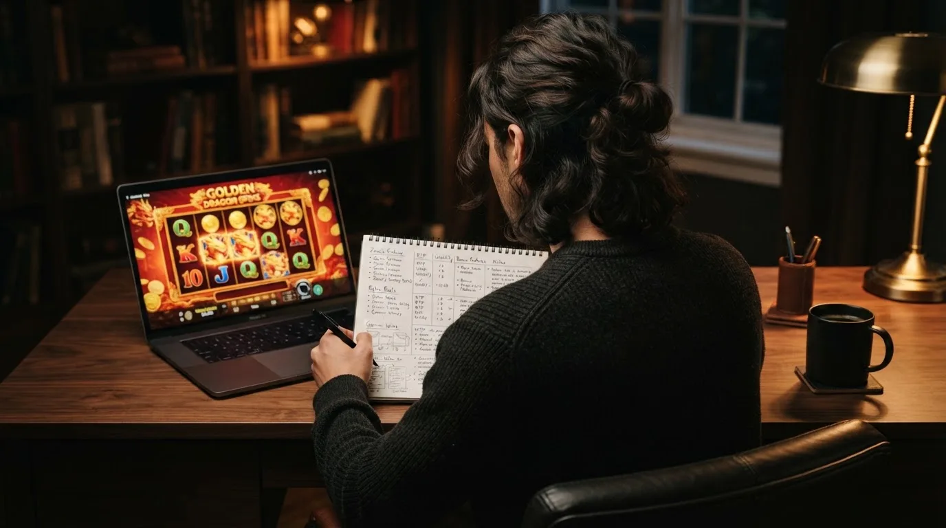 Ekran laptopa z tabelą porównawczą kilku serwisów kasynowych, bez widocznych logotypów marek
